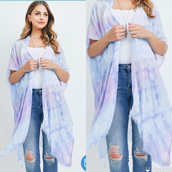 Bohemian Tie Dye Swim Cover Up Kimono One Size - Picture 2 of 3